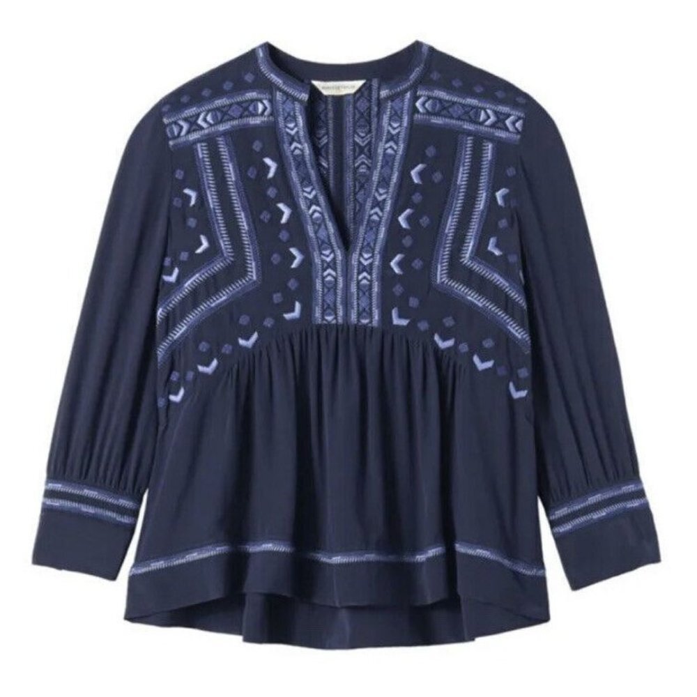 REBECCA TAYLOR LONGSLEEVE NAVY EMBROIDERED TOP SZ 4 $450